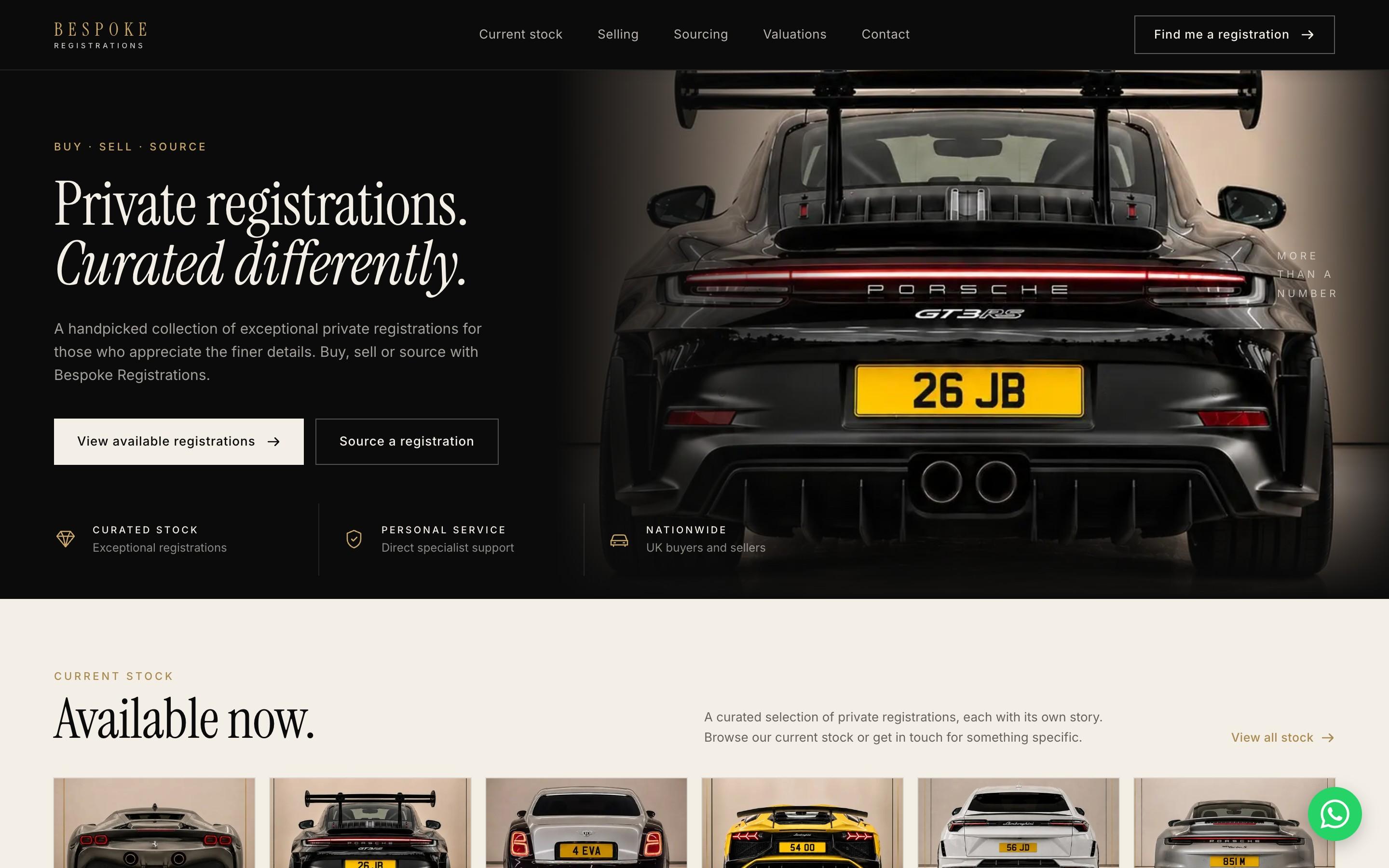 Bespoke Registrations website, redesign