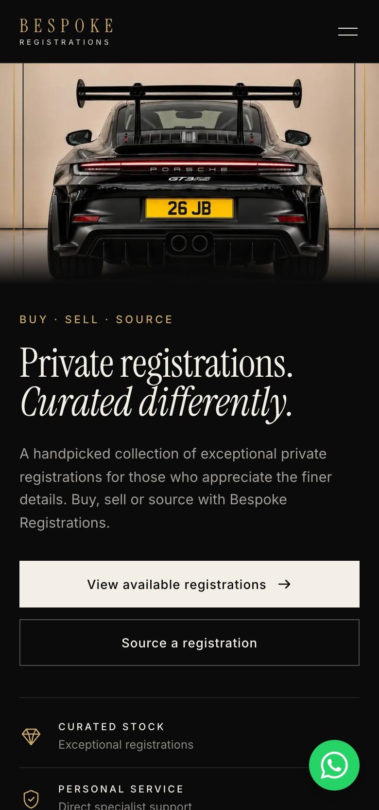 Bespoke Registrations website, redesign